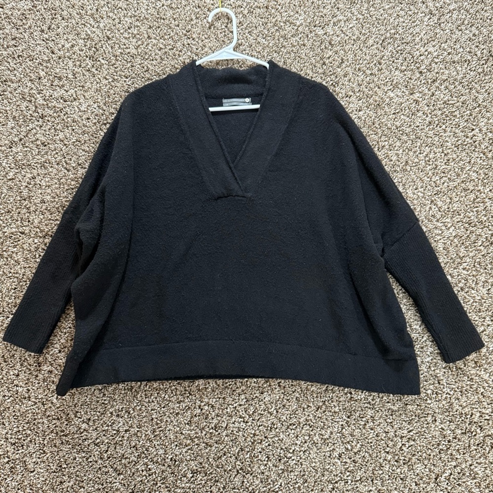 Anthropologie A+ Small Black‎ V-Neck Boxy Pullover Sweater Recycled Soft Knit